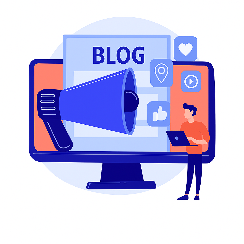 Ilustración de blog y megáfono